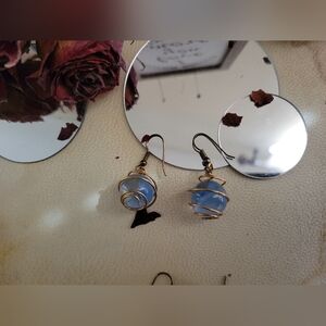 Copper Wire-Wrapped Blue Quartz Ball Earrings